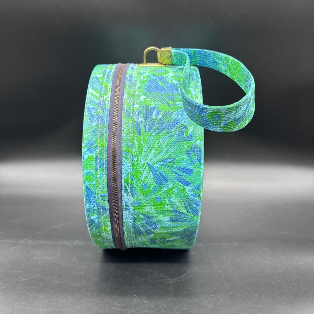 Vintage Luggage Travel Floral Train Case Floral Round Blue Green Carryon MCM - Picture 5 of 12